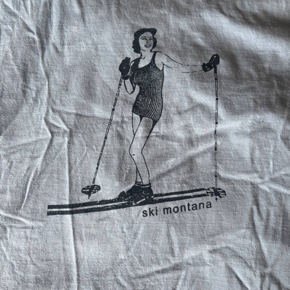 Ski Montana Cropped Baby Blue T Shirt Size Large - Picture 2 of 8
